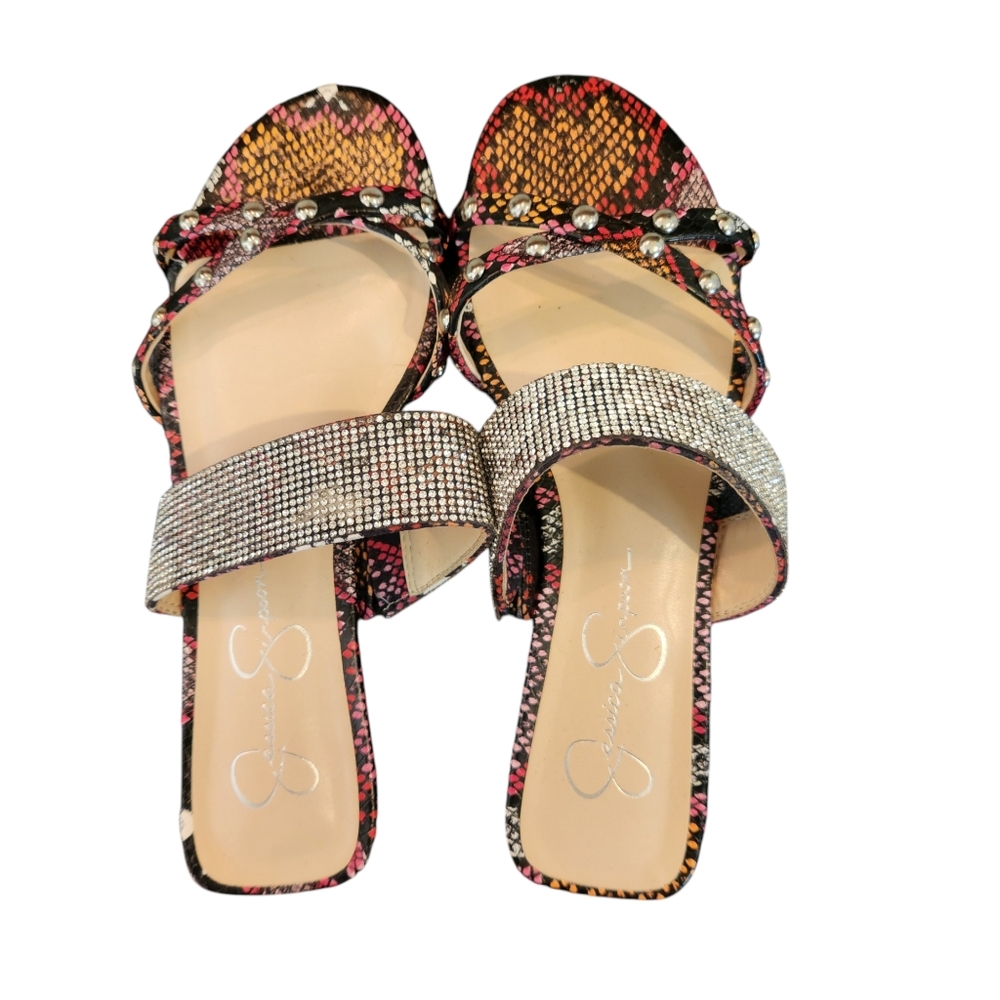 Jessica Simpson pink and orange glitter sandals.
